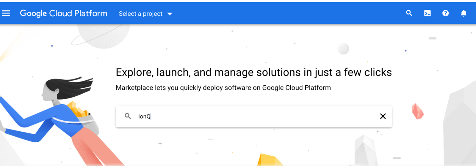 screenshot of the google cloud marketplace search box